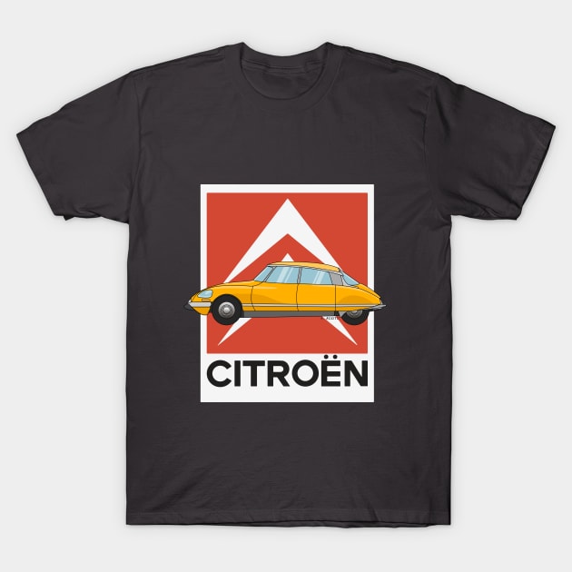 Citroen DS Orange Illustration T-Shirt by Burro Wheel